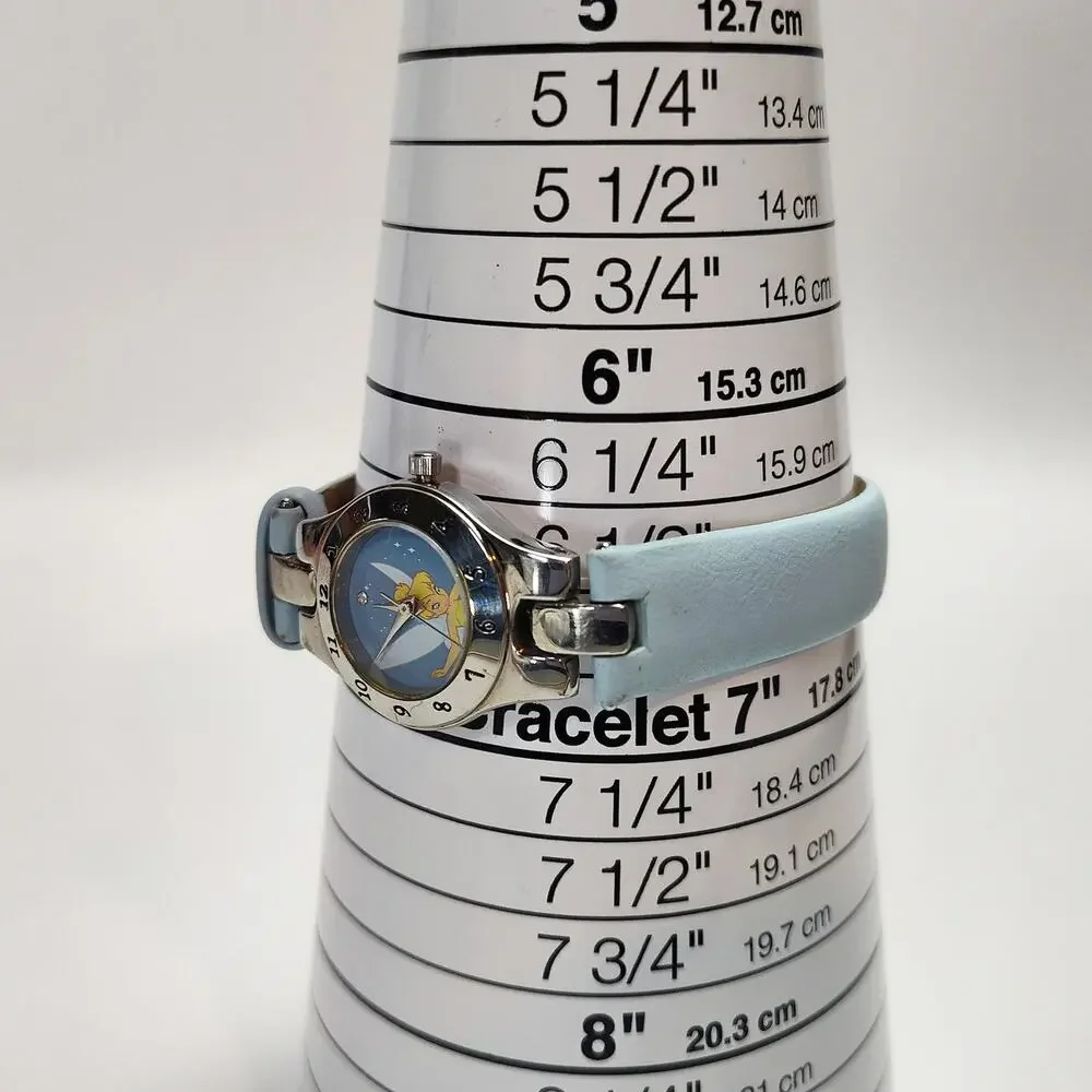 Disney Tinker Bell Watch Blue Strap Silver Tone Case